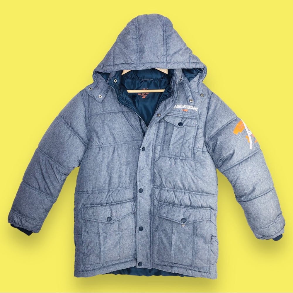H&M LOGG Youth Kids 13-14Y Grayish Blue Puffer Coat Camp Ozark Mountain Girl Boy